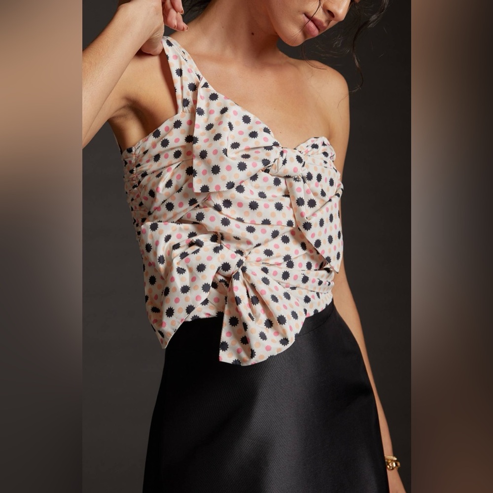 Anthro Maeve Neutral Motif Bow-Tie One-Shoulder Tank NWOT Sz 8 - Picture 2 of 10